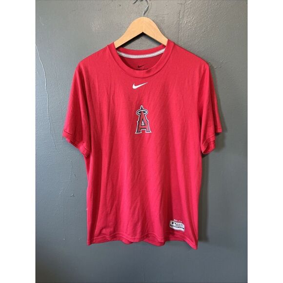 Nike MLB Anaheim Angels Athletic Shirt Mens Size M Red Short Sleeve Dri Fit - Picture 1 of 5